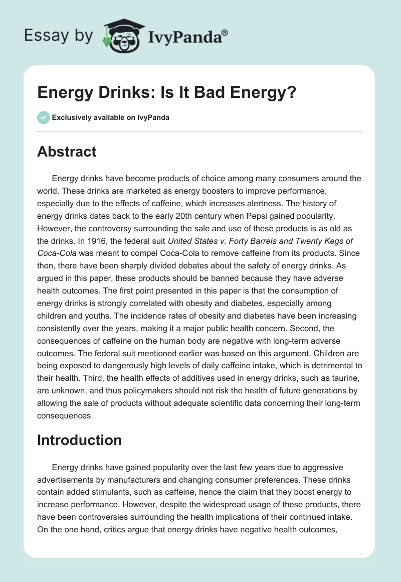 Energy Drinks: Is It Bad Energy?. Page 1