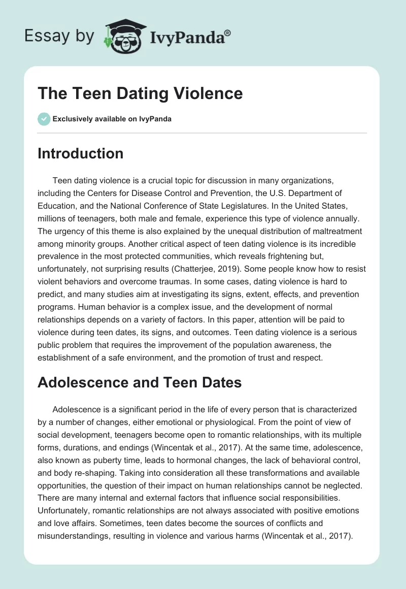 The Teen Dating Violence. Page 1