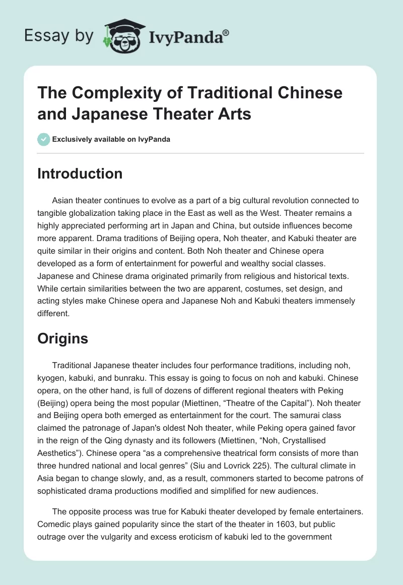 The Complexity of Traditional Chinese and Japanese Theater Arts. Page 1