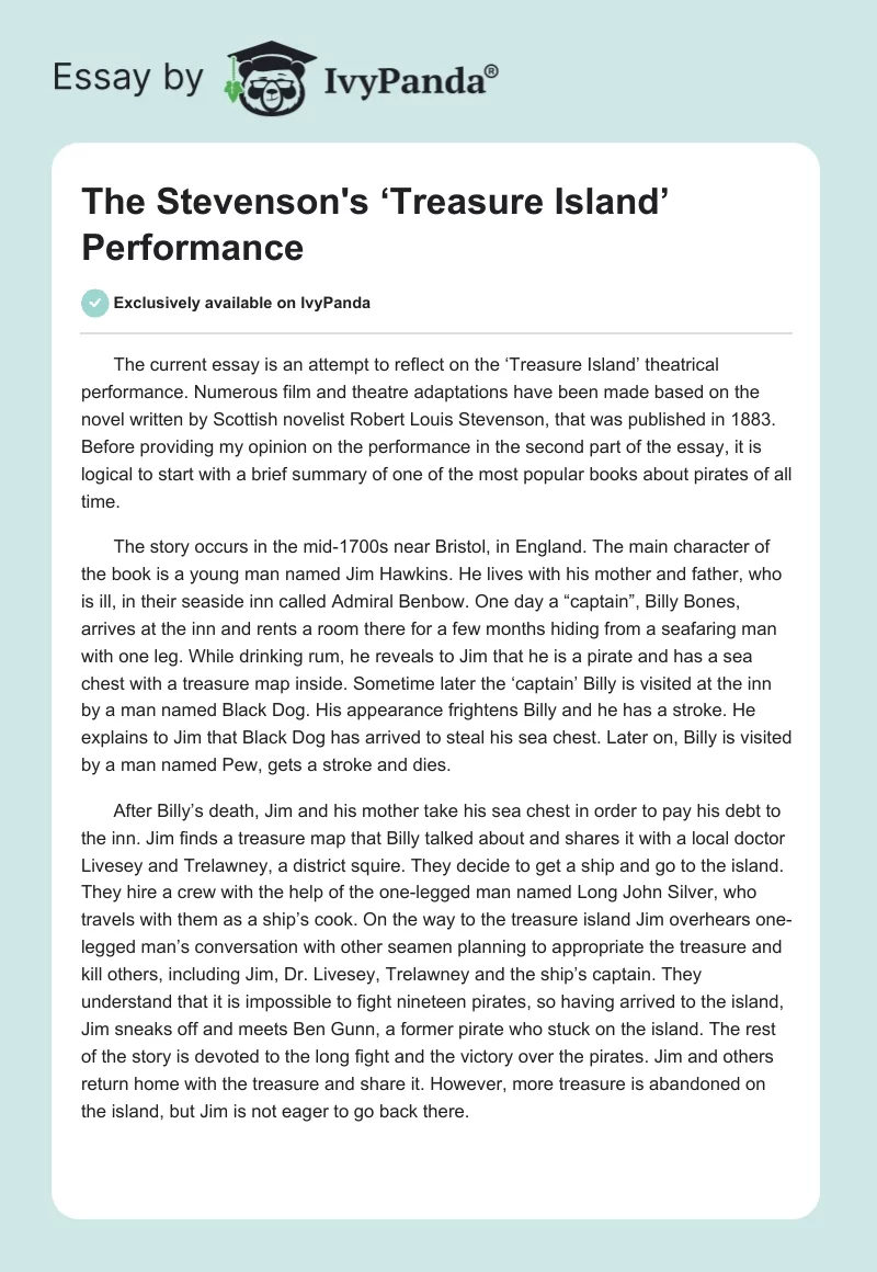 The Stevenson's ‘Treasure Island’ Performance. Page 1