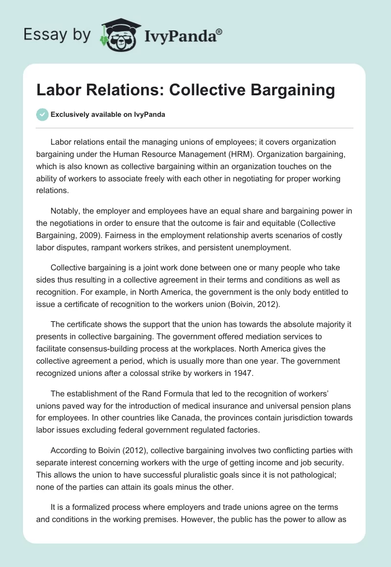 Labor Relations: Collective Bargaining. Page 1