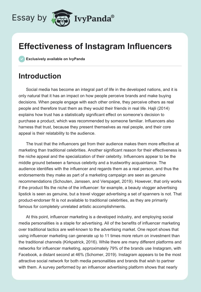 Effectiveness of Instagram Influencers. Page 1