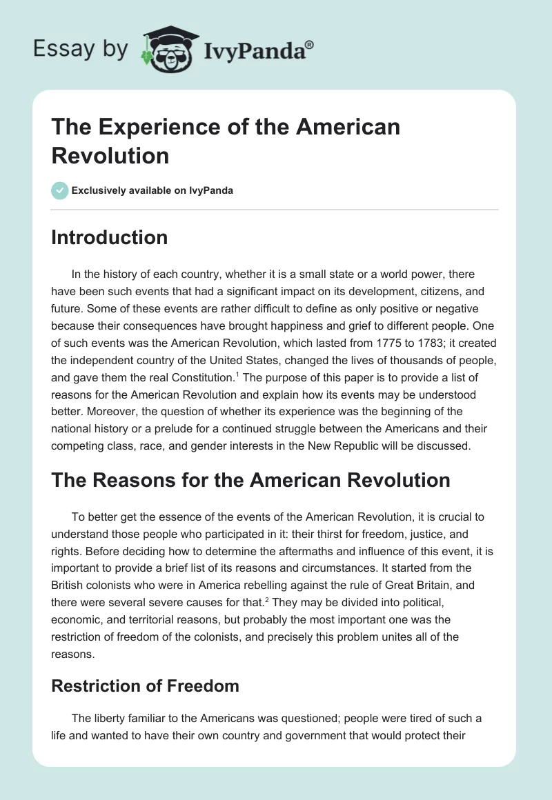 The Experience of the American Revolution. Page 1