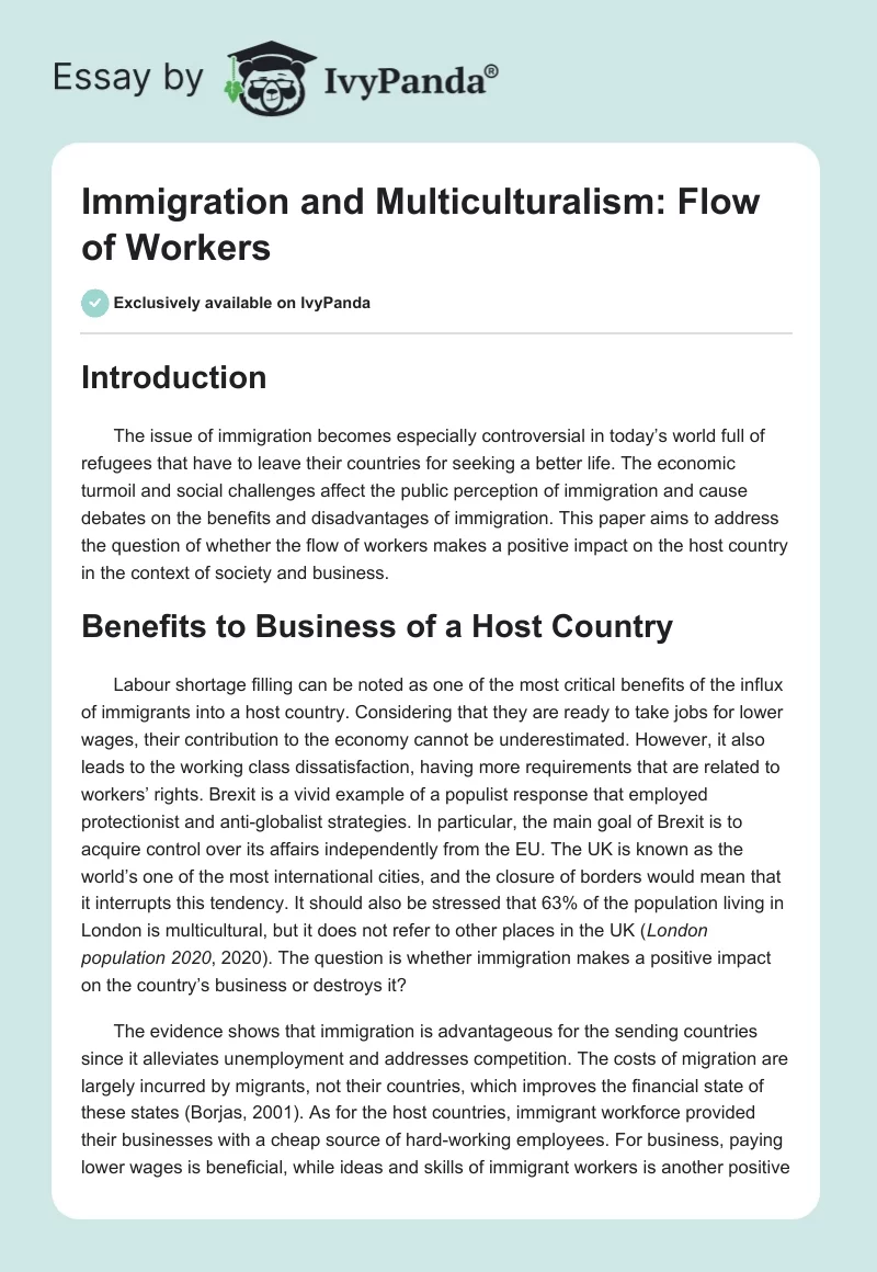 Immigration and Multiculturalism: Flow of Workers. Page 1
