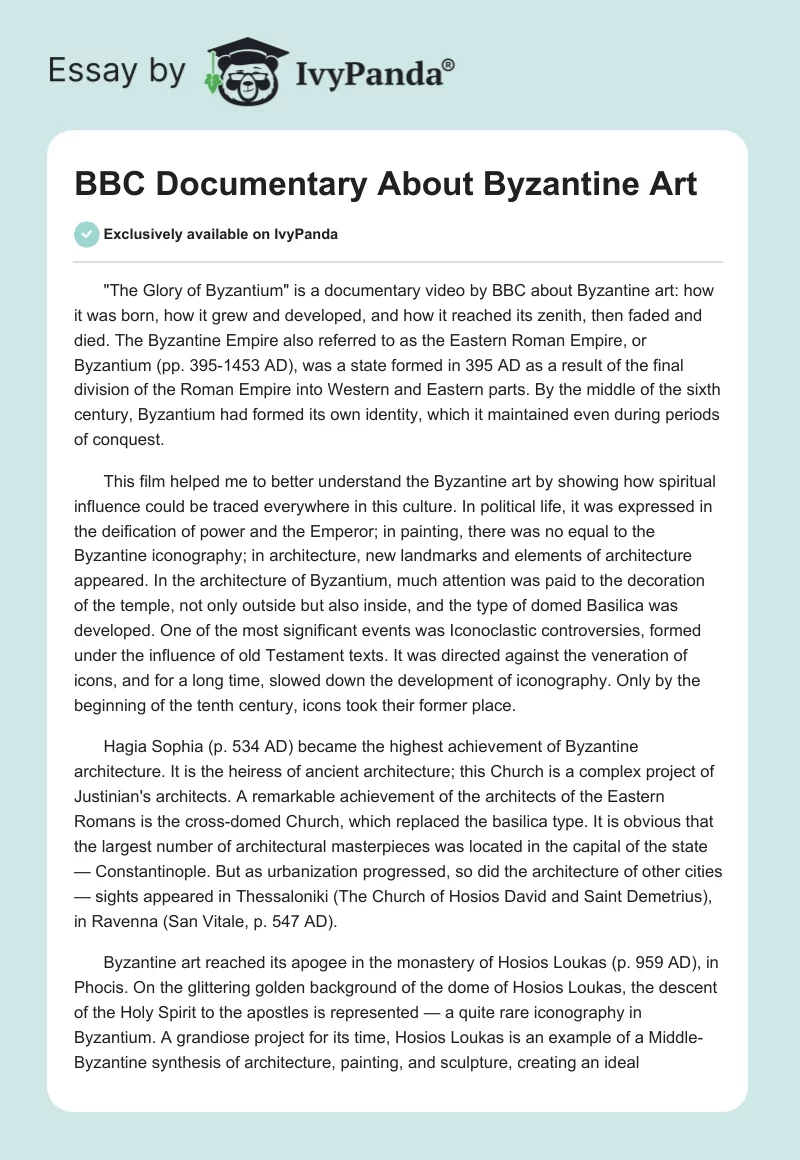 BBC Documentary About Byzantine Art. Page 1