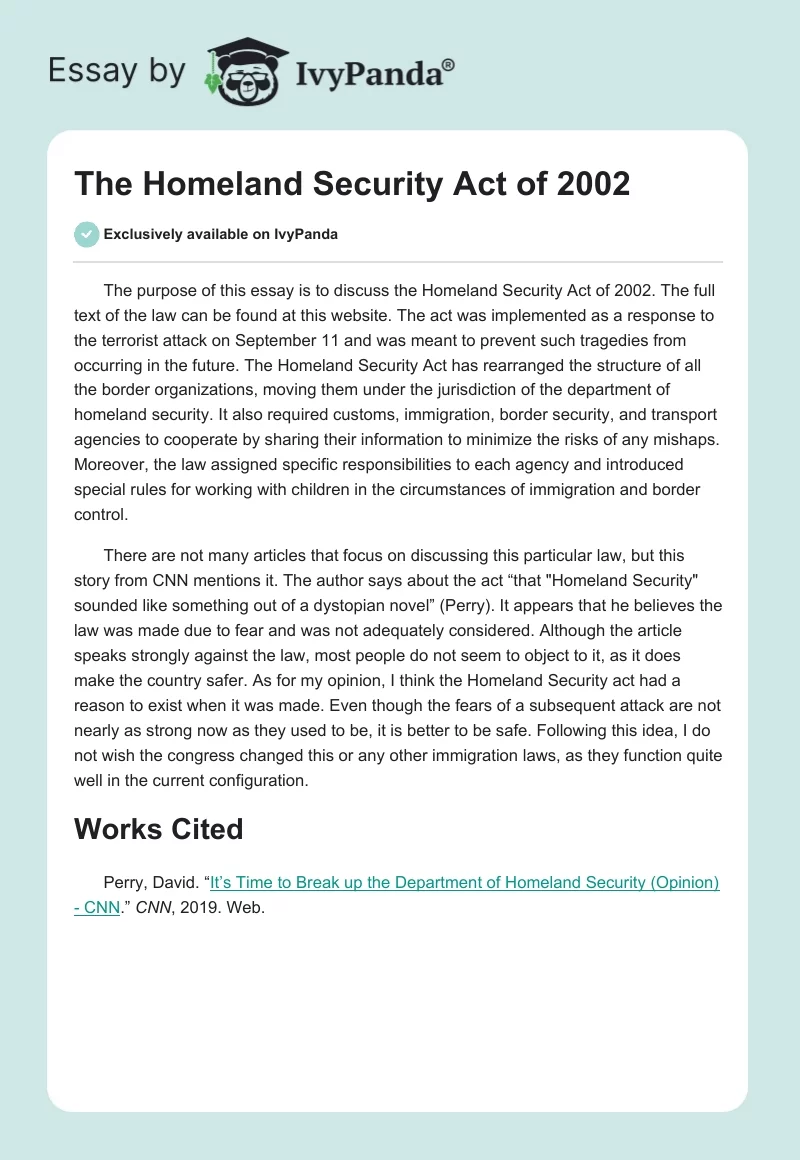 The Homeland Security Act of 2002. Page 1