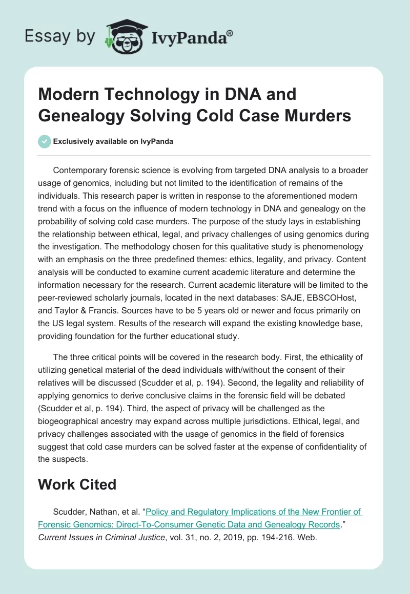 Modern Technology in DNA and Genealogy Solving Cold Case Murders. Page 1