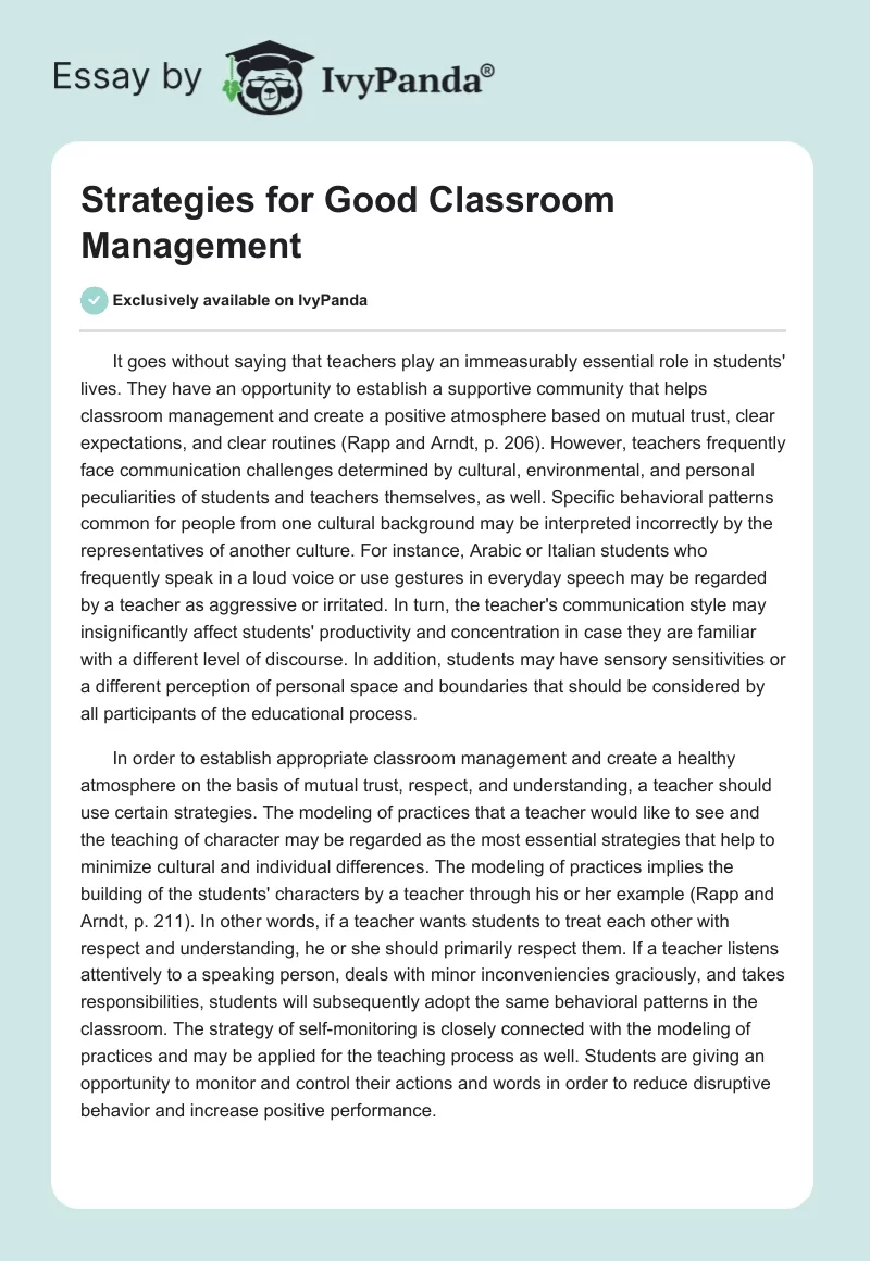 Strategies for Good Classroom Management. Page 1
