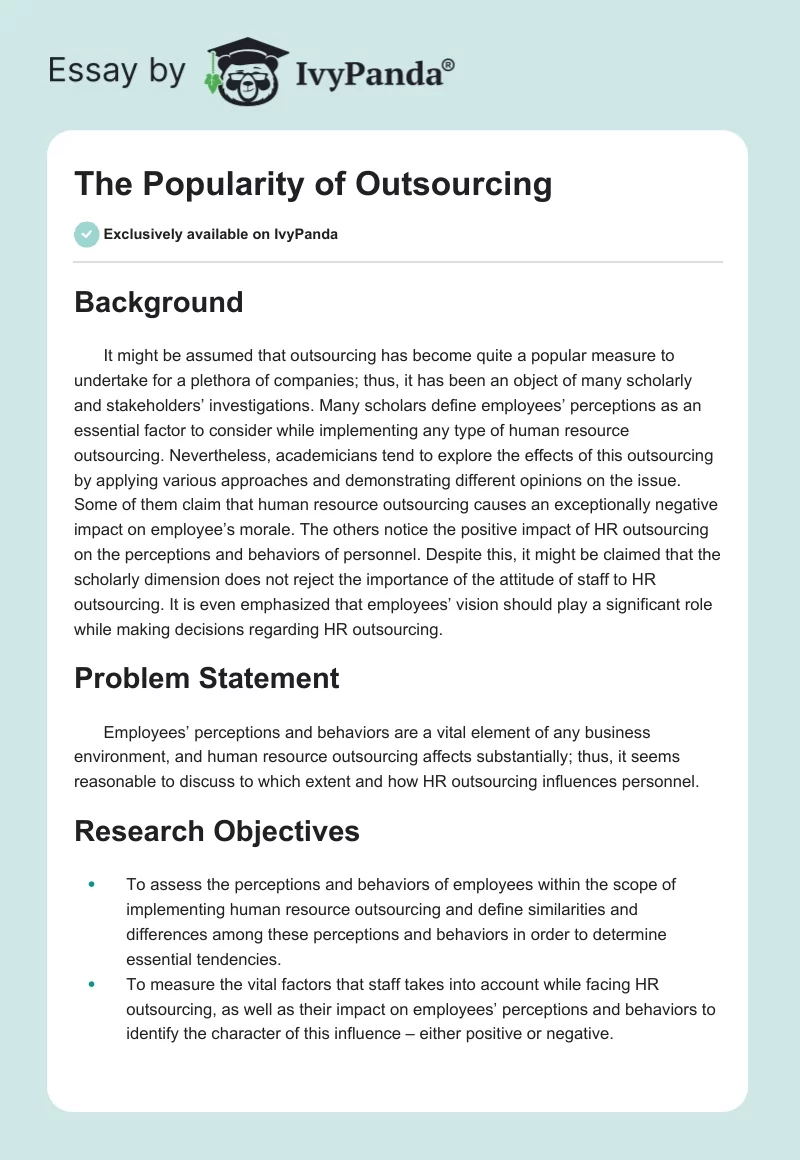 The Popularity of Outsourcing. Page 1