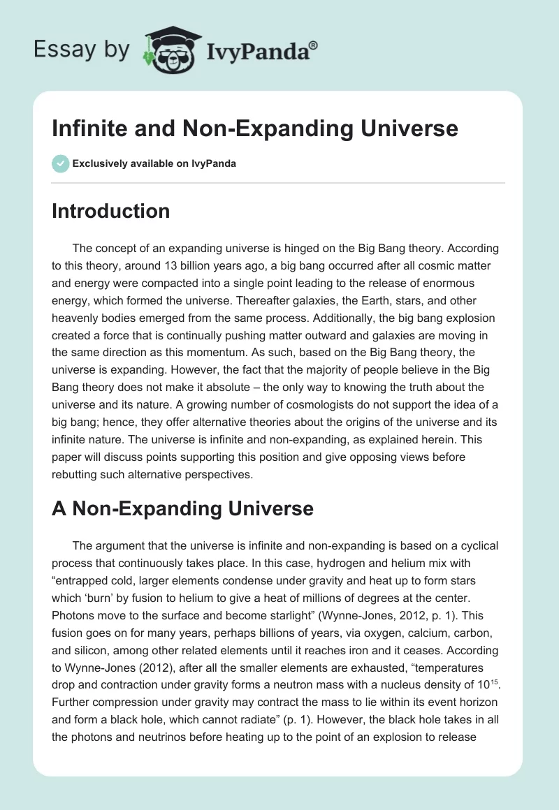 Infinite and Non-Expanding Universe. Page 1