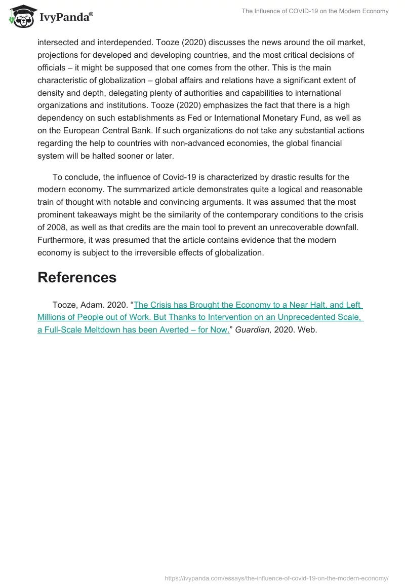 The Influence of COVID-19 on the Modern Economy. Page 2