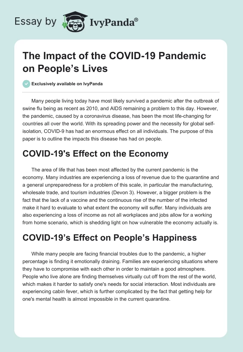 The Impact of the COVID-19 Pandemic on People’s Lives. Page 1
