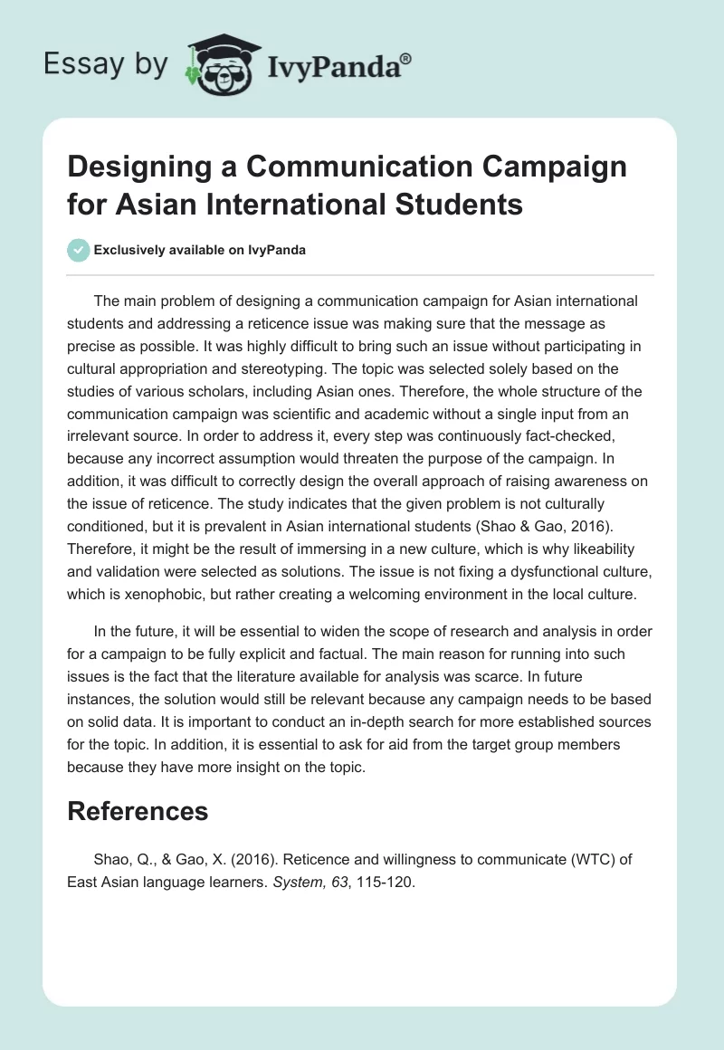 Designing a Communication Campaign for Asian International Students. Page 1