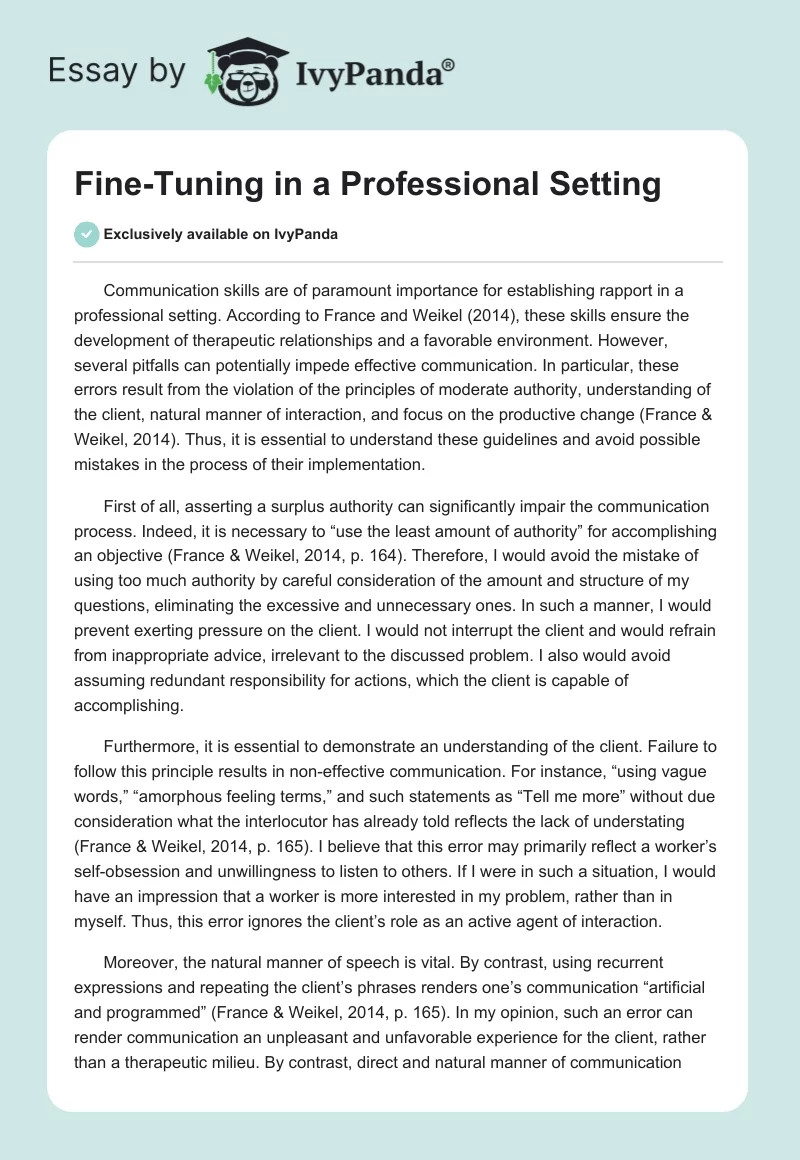 Fine-Tuning in a Professional Setting. Page 1