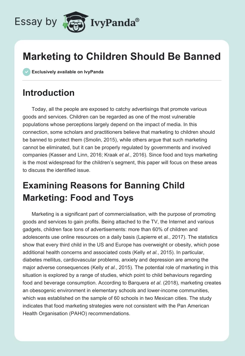 Marketing to Children Should Be Banned. Page 1