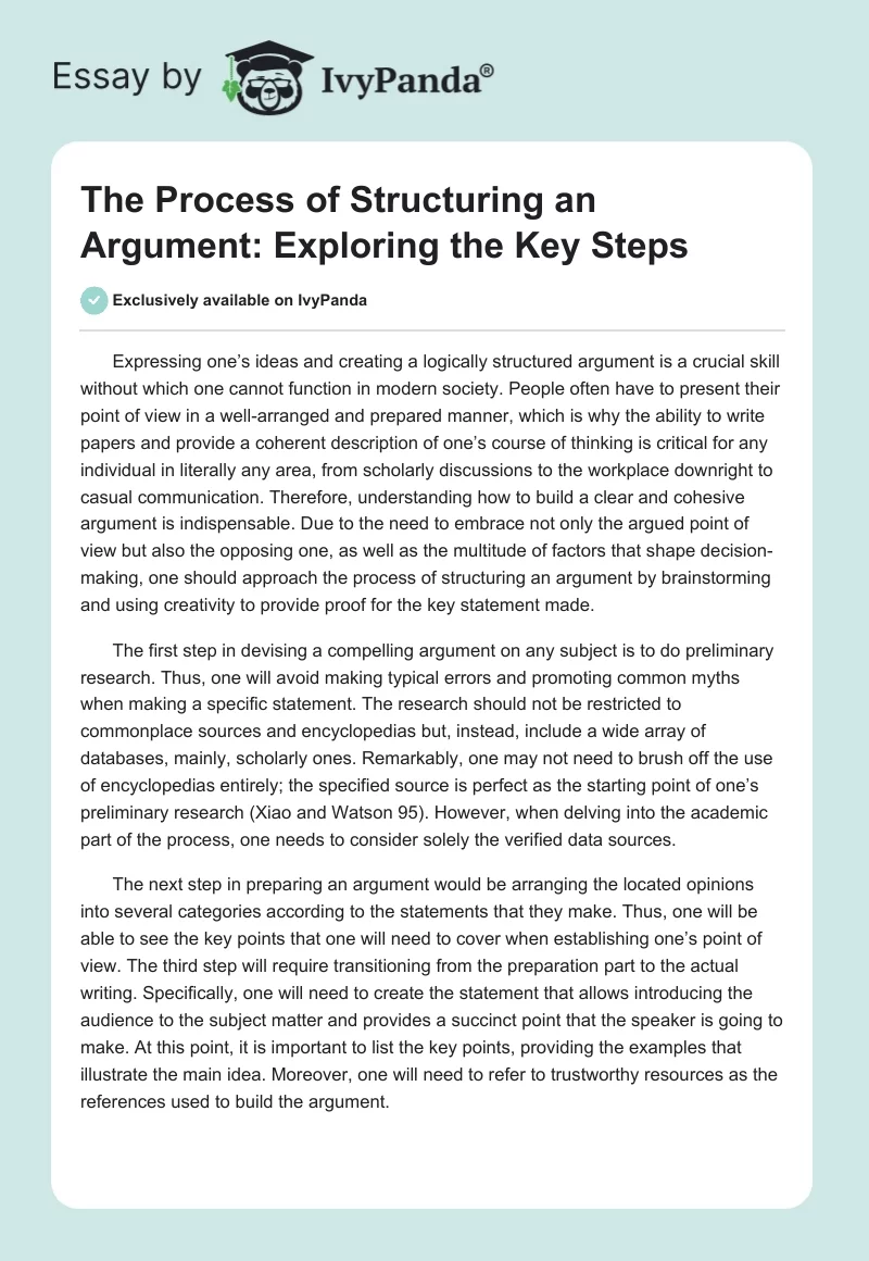 The Process of Structuring an Argument: Exploring the Key Steps. Page 1