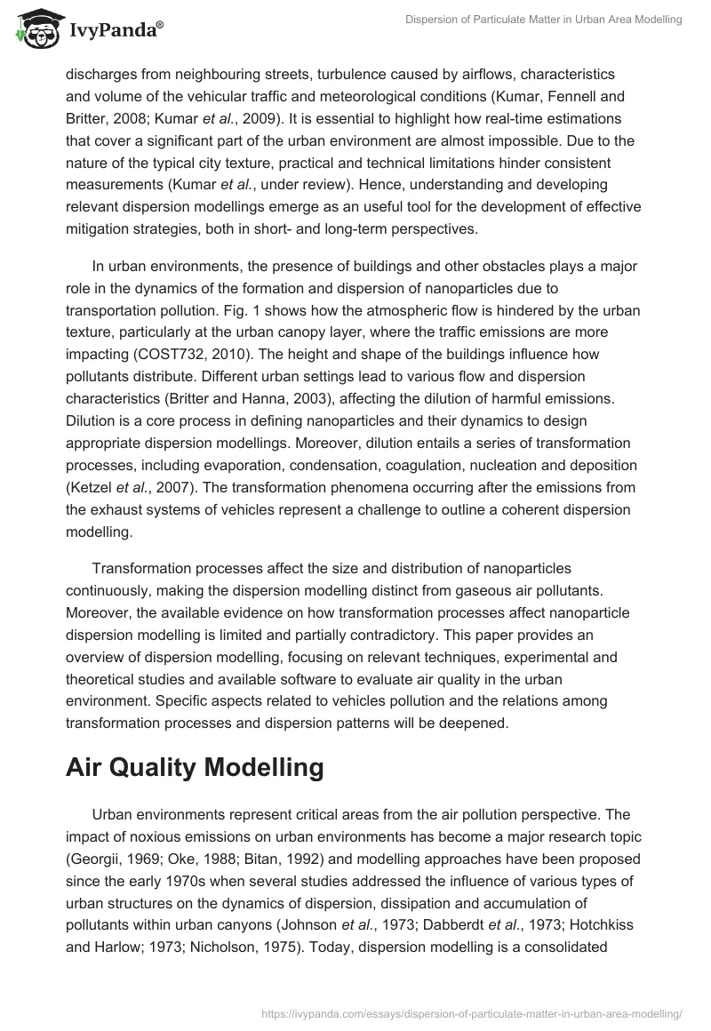 Dispersion of Particulate Matter in Urban Area Modelling. Page 2