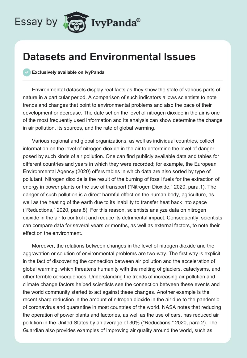 Datasets and Environmental Issues. Page 1