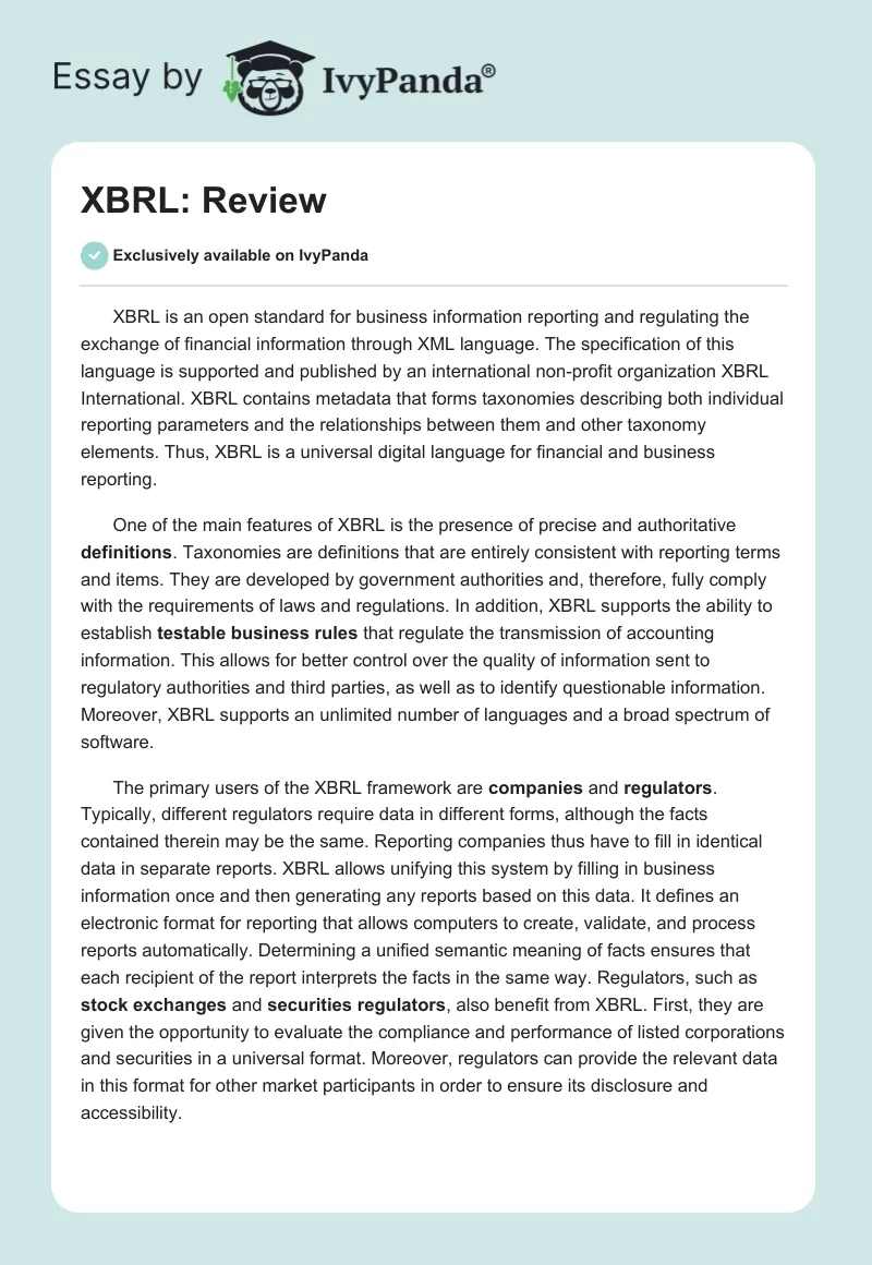 XBRL: Review. Page 1