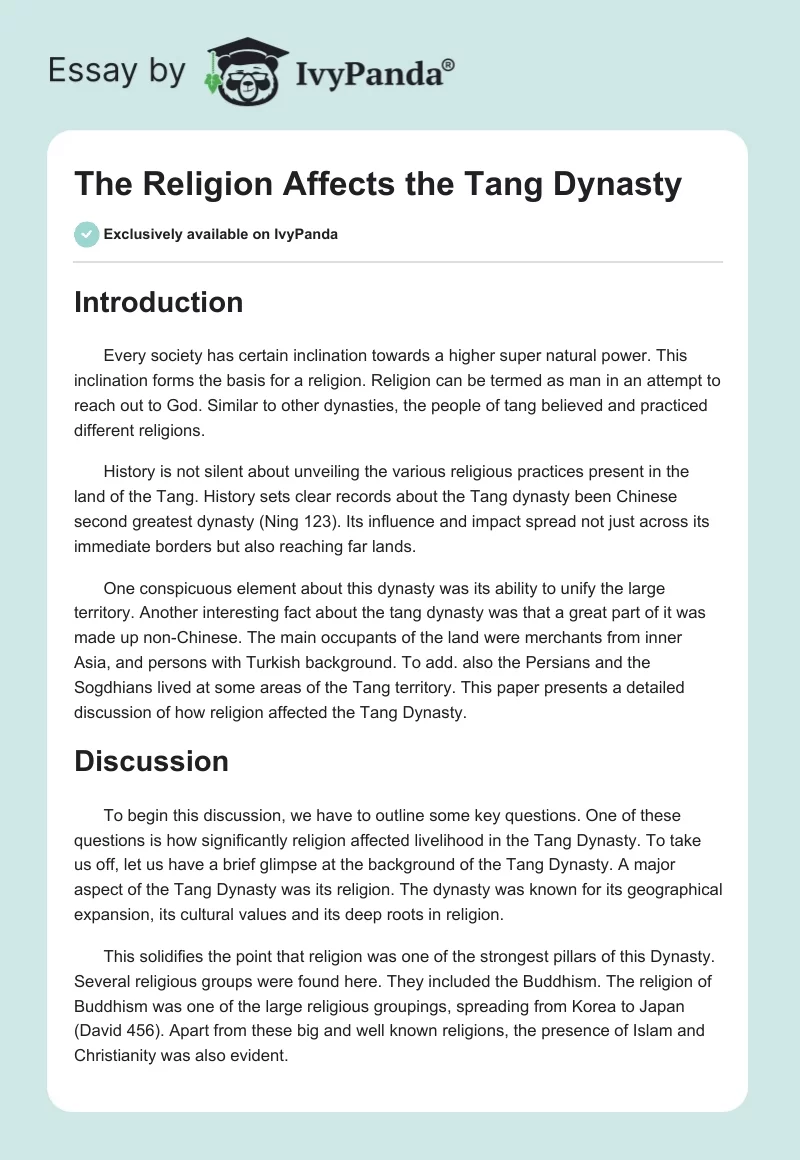 The Religion Affects the Tang Dynasty. Page 1