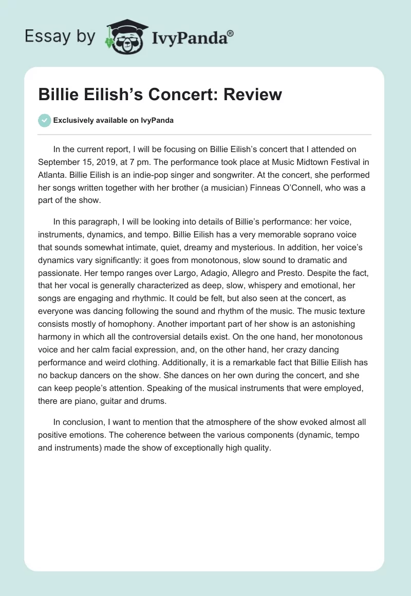 Billie Eilish’s Concert: Review. Page 1