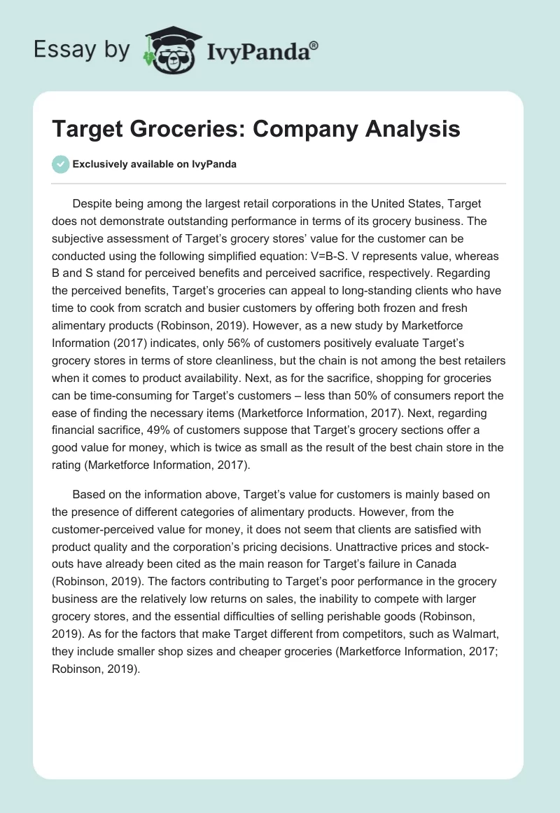Target Groceries: Company Analysis. Page 1