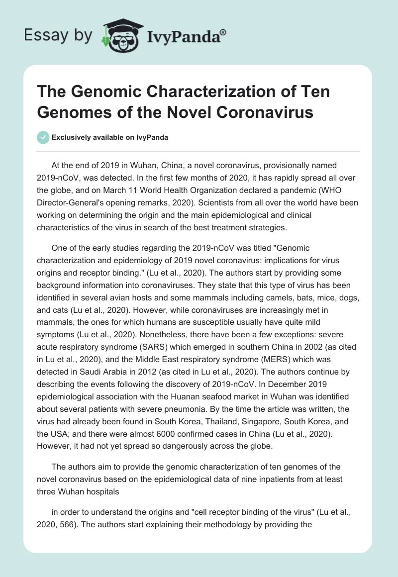 The Genomic Characterization of Ten Genomes of the Novel Coronavirus. Page 1