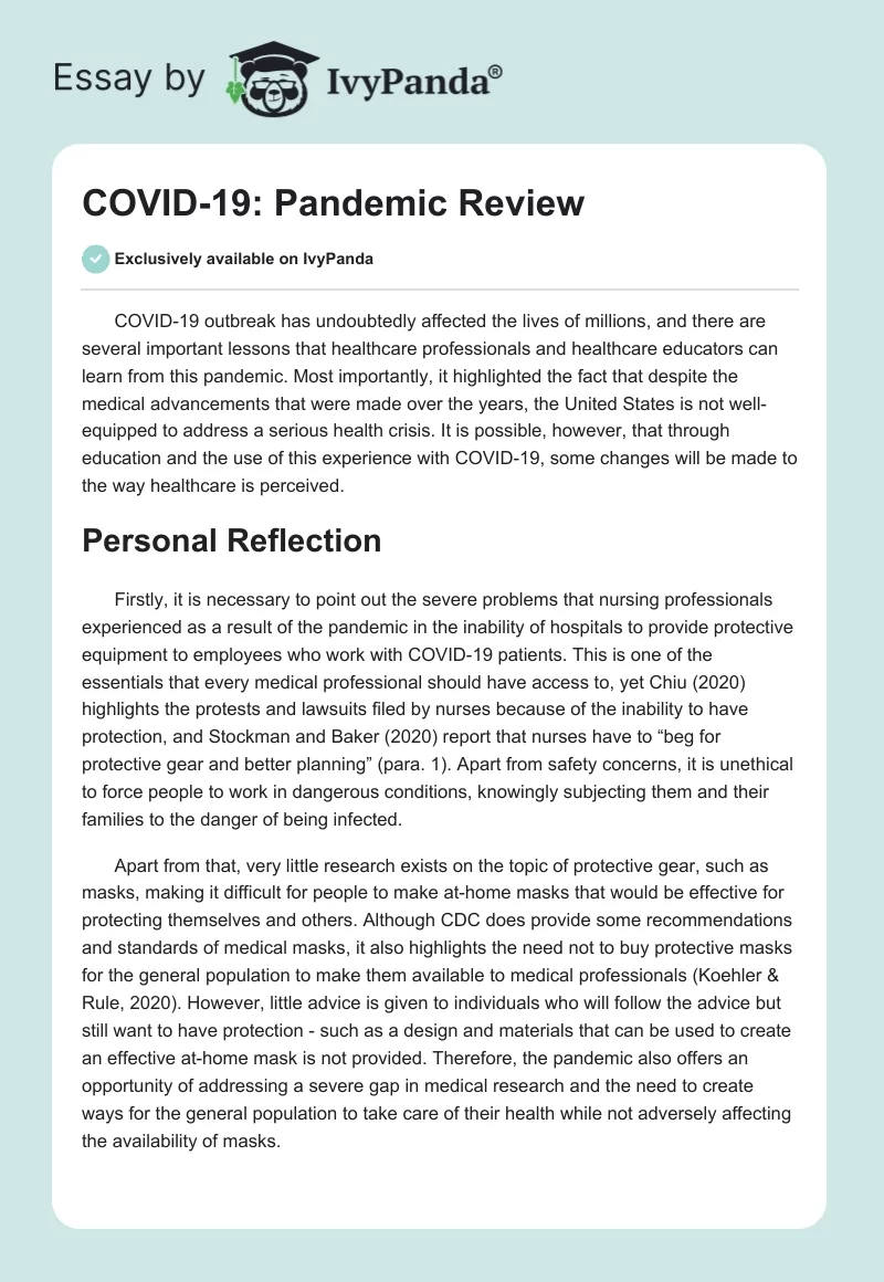 COVID-19: Pandemic Review. Page 1