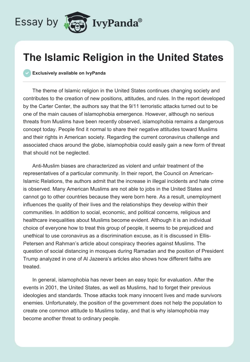 The Islamic Religion in the United States. Page 1