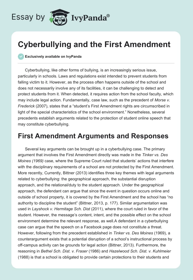Cyberbullying and the First Amendment. Page 1