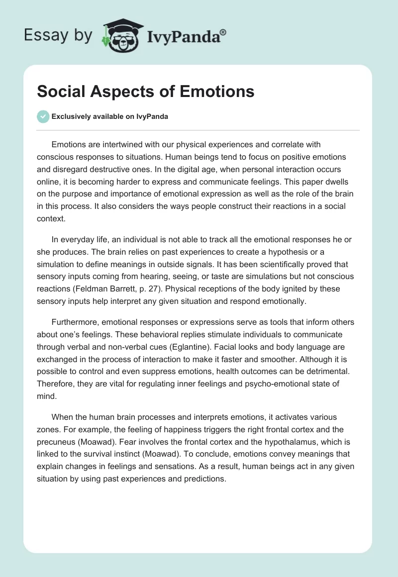 Social Aspects of Emotions. Page 1