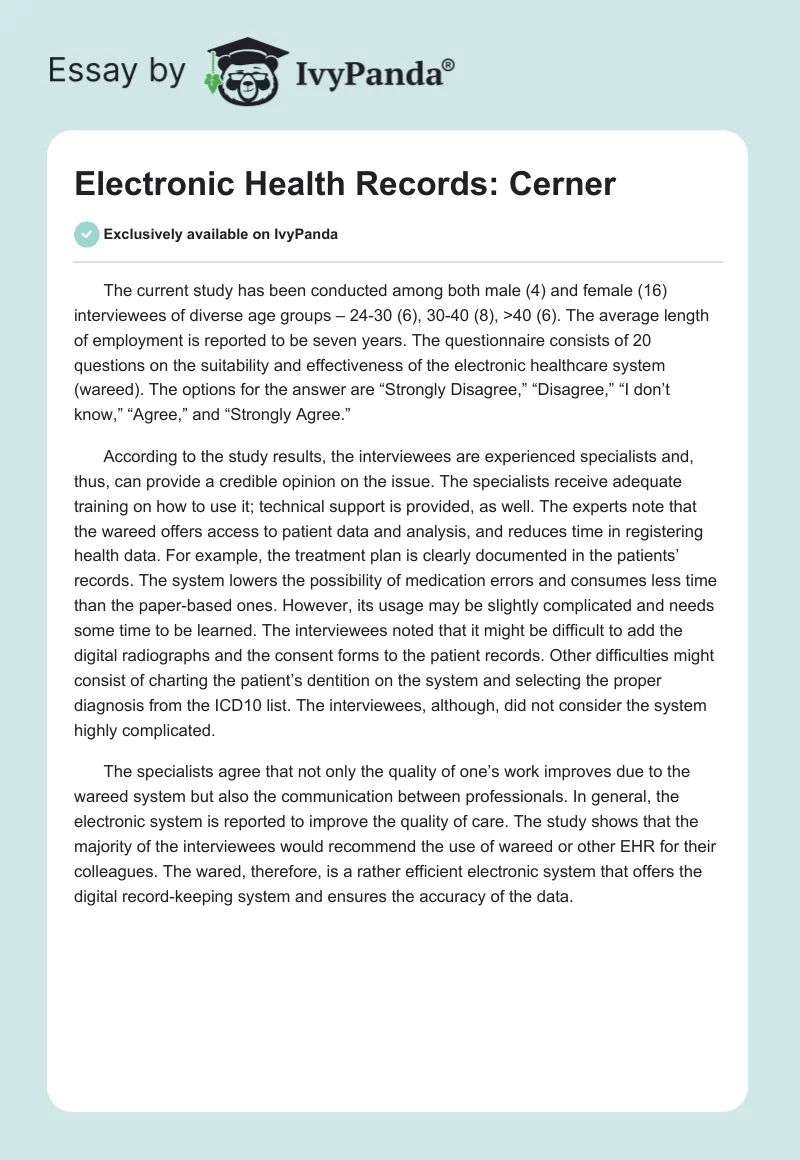 Electronic Health Records: Cerner. Page 1