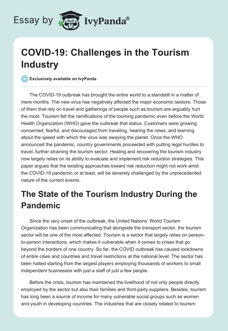COVID-19: Challenges in the Tourism Industry. Page 1