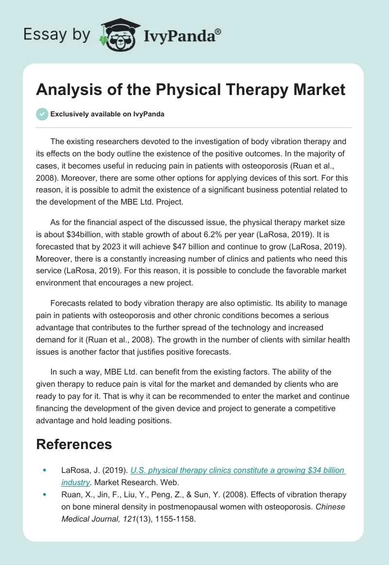 Analysis of the Physical Therapy Market. Page 1