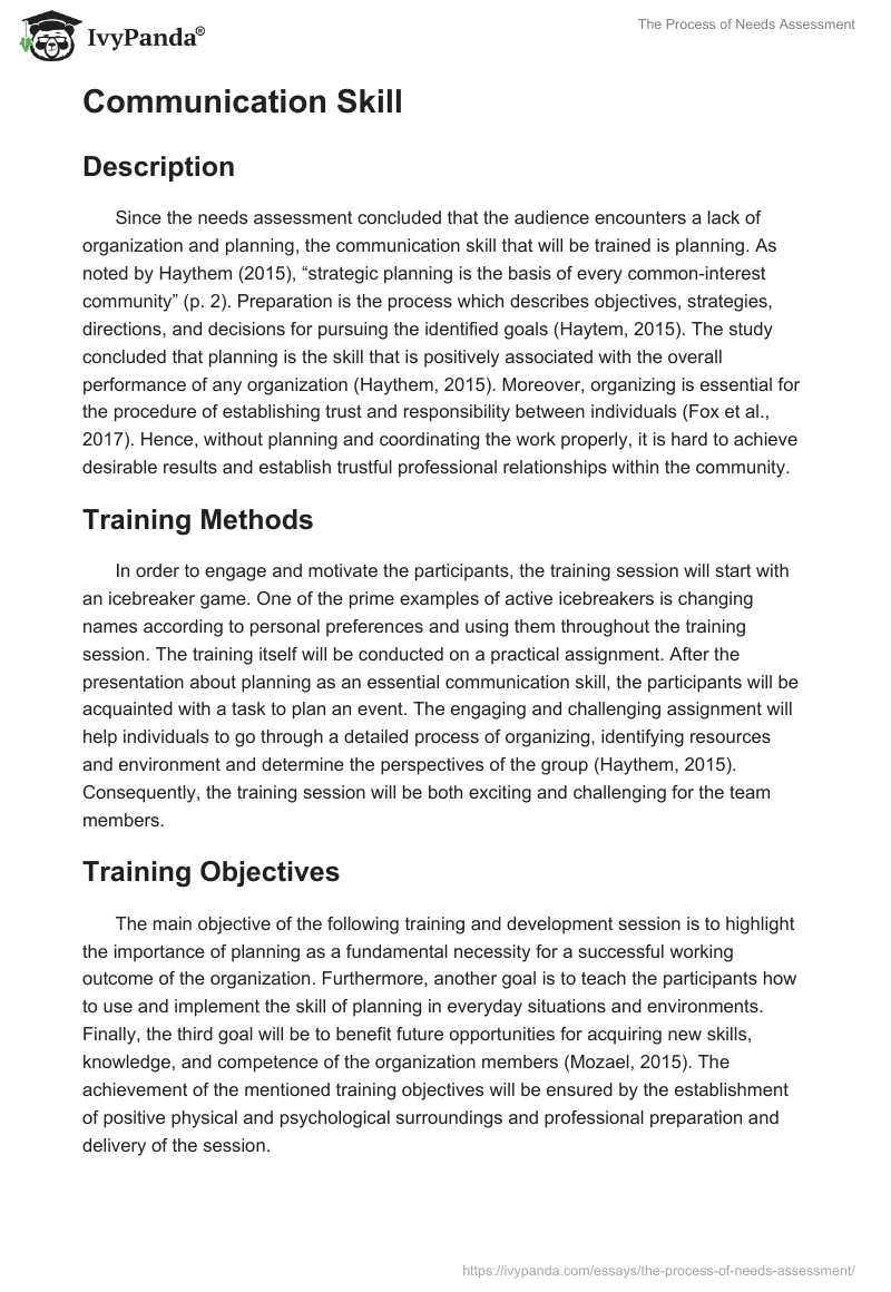 The Process of Needs Assessment. Page 2