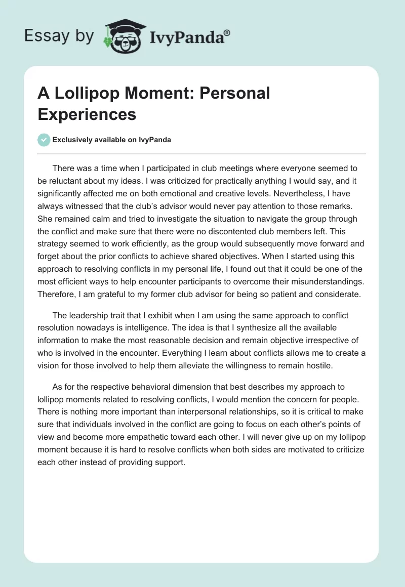 A Lollipop Moment: Personal Experiences. Page 1