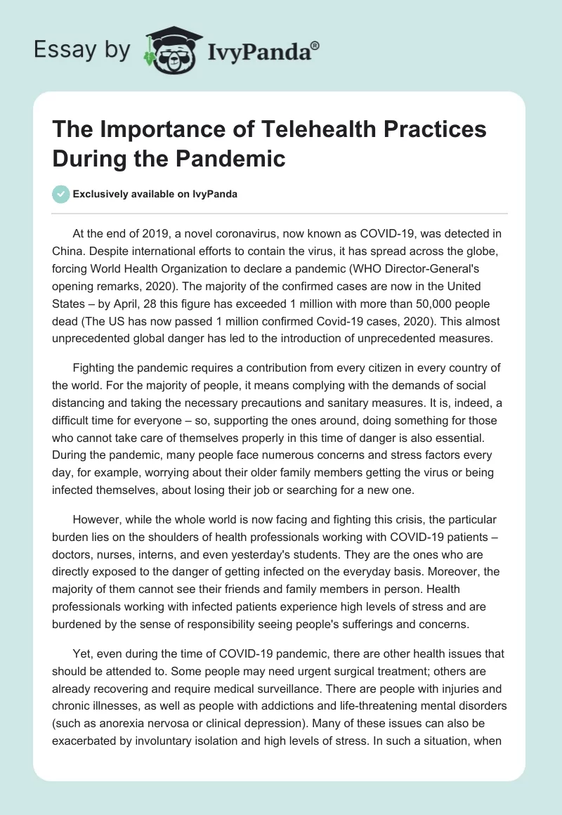 The Importance of Telehealth Practices During the Pandemic. Page 1