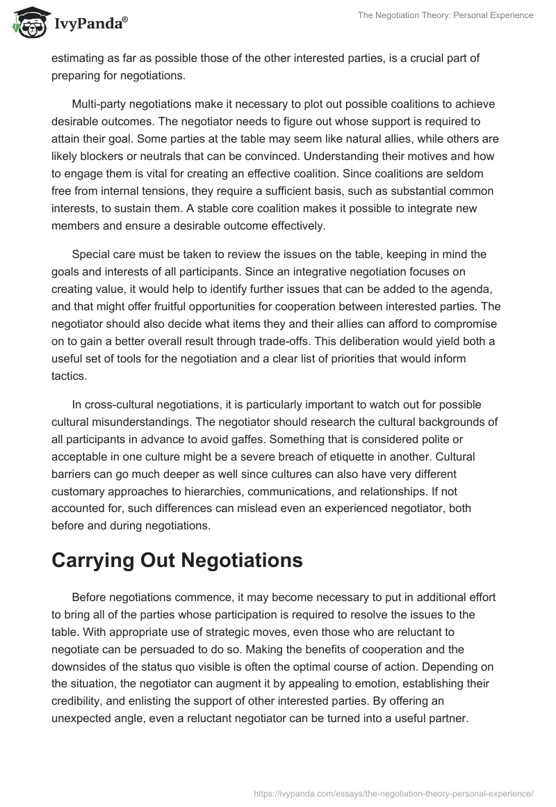 The Negotiation Theory: Personal Experience. Page 3