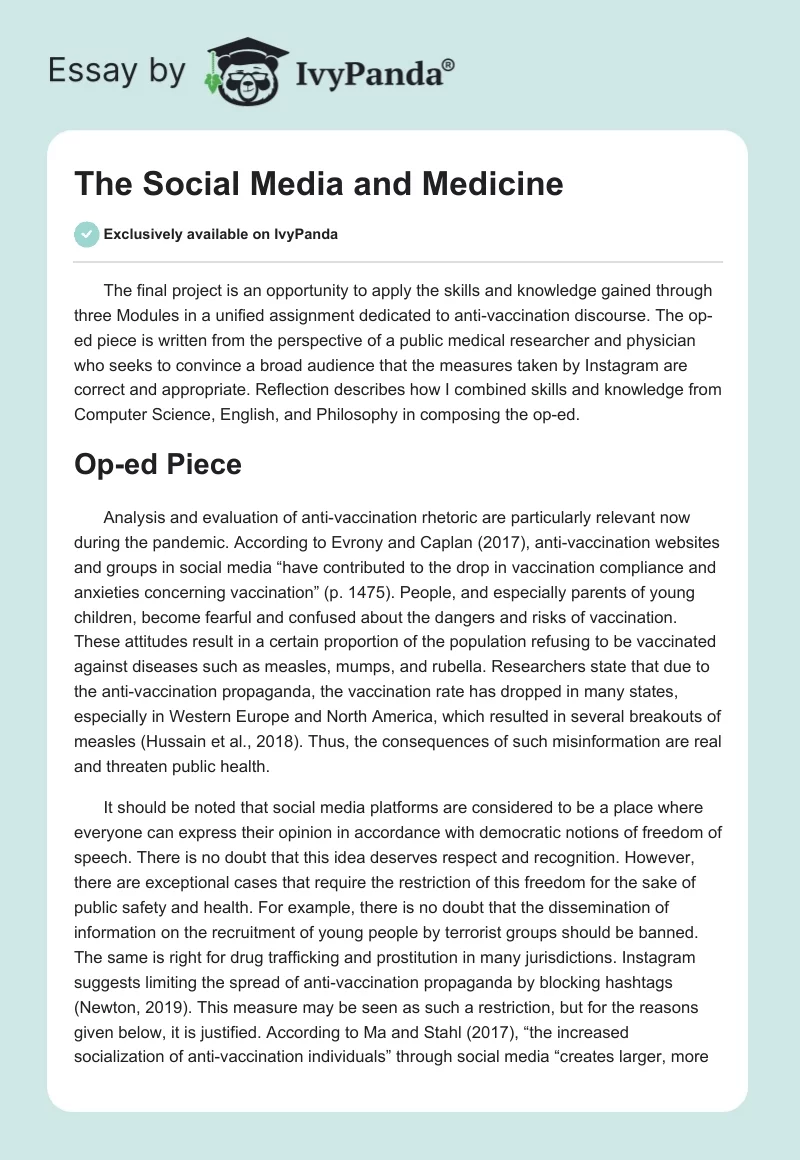 The Social Media and Medicine. Page 1