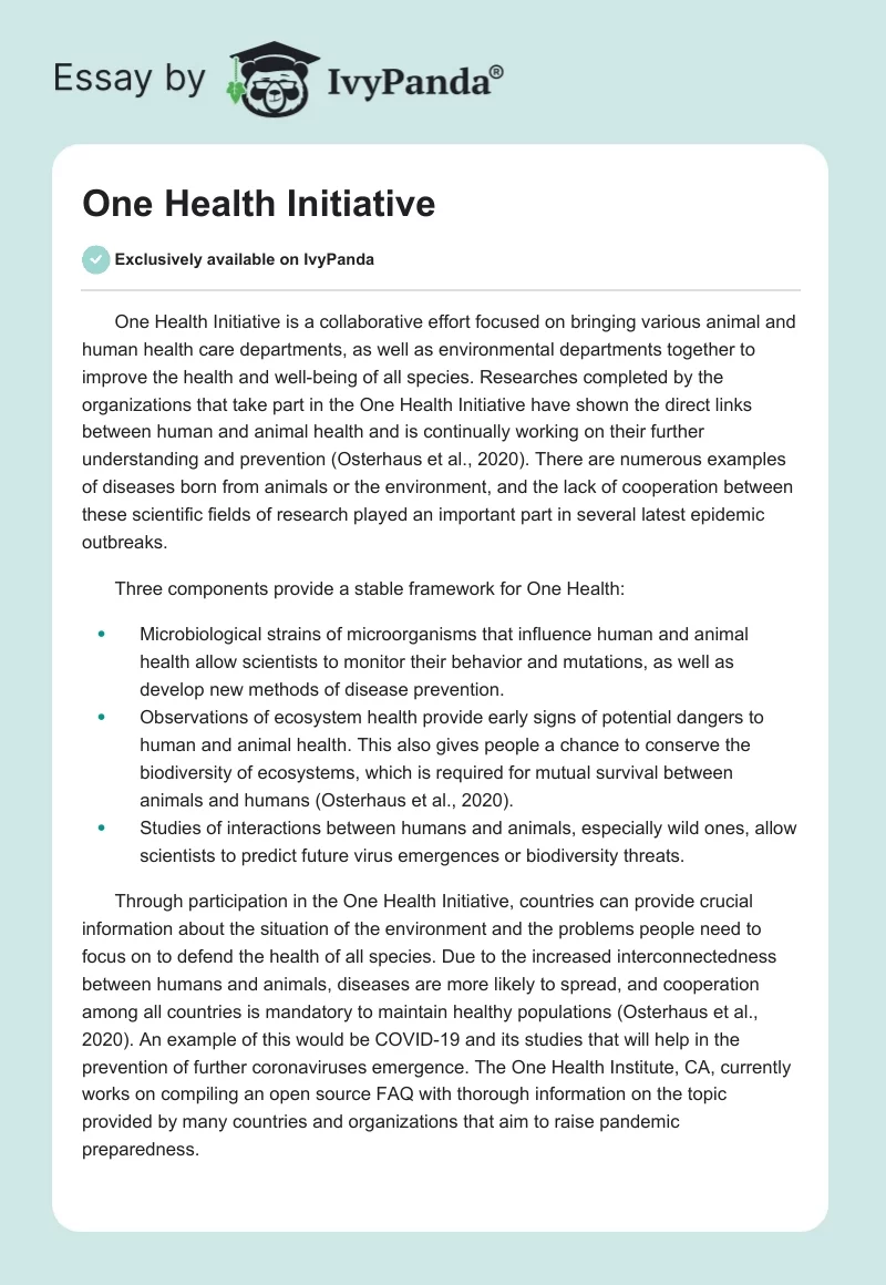 One Health Initiative. Page 1