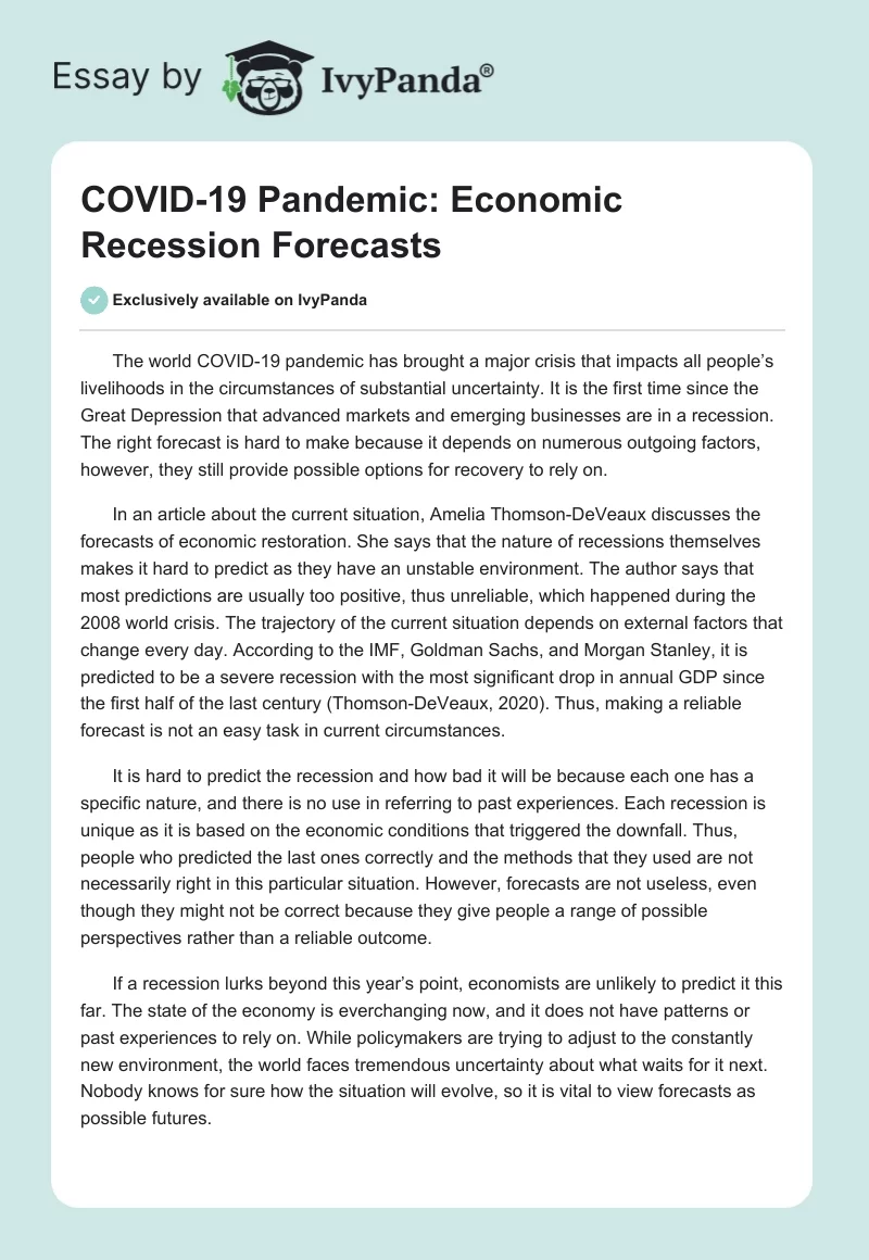 COVID-19 Pandemic: Economic Recession Forecasts. Page 1