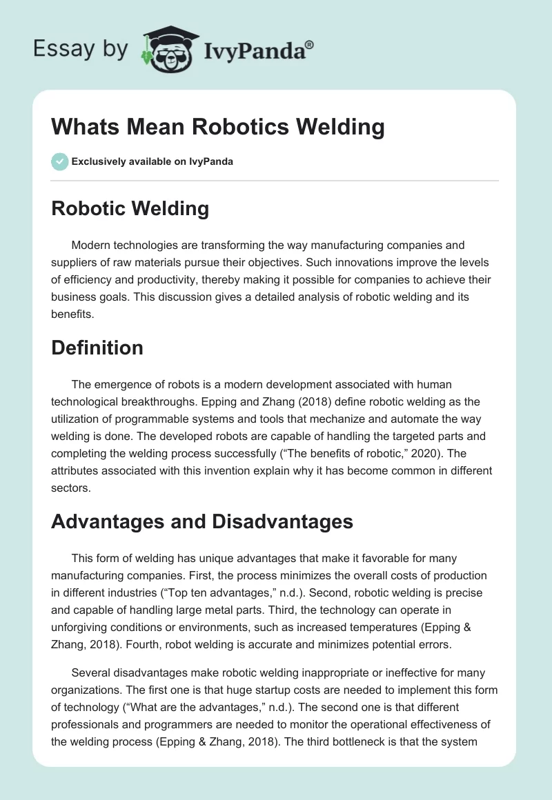 Whats Mean Robotics Welding. Page 1