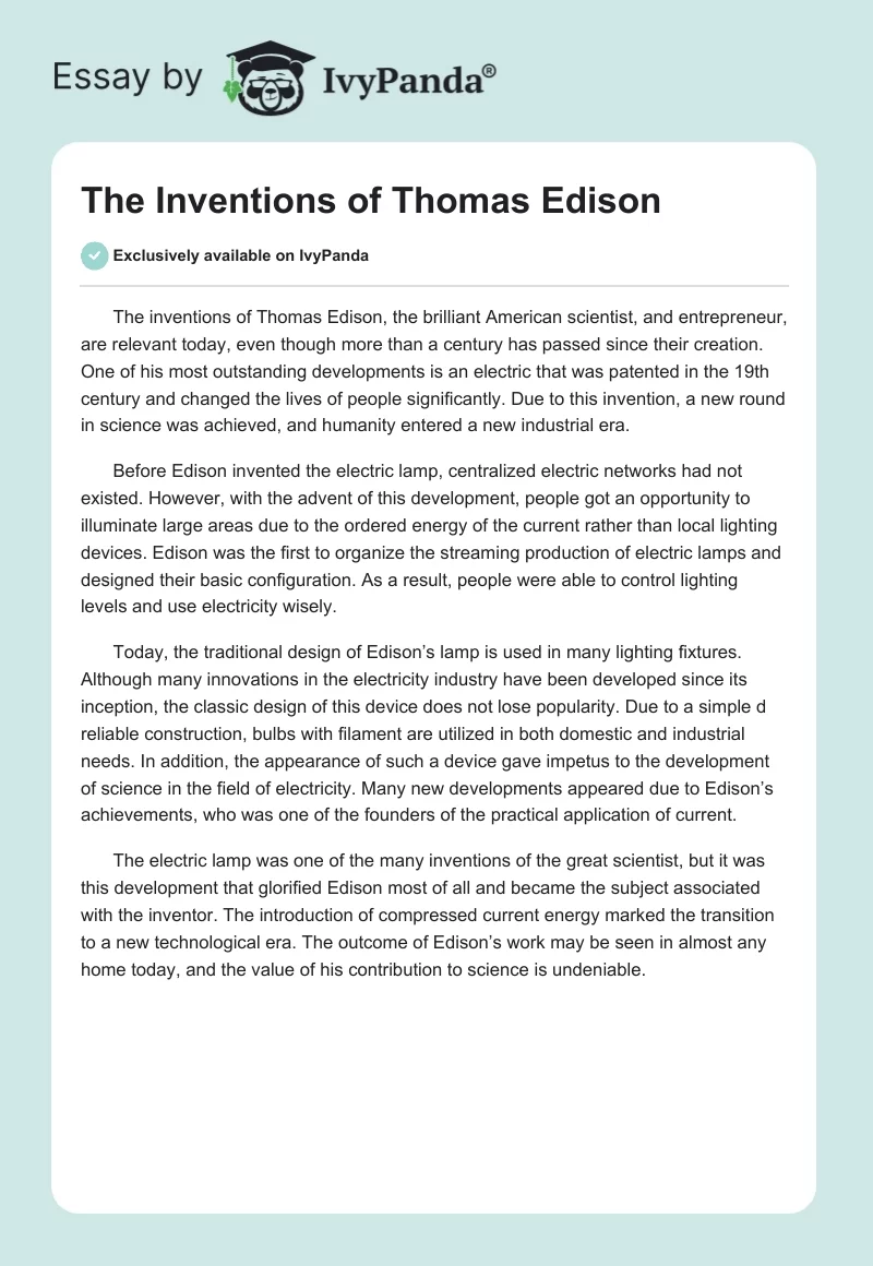 The Inventions of Thomas Edison. Page 1