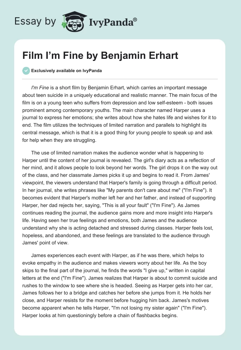 Film "I’m Fine" by Benjamin Erhart. Page 1