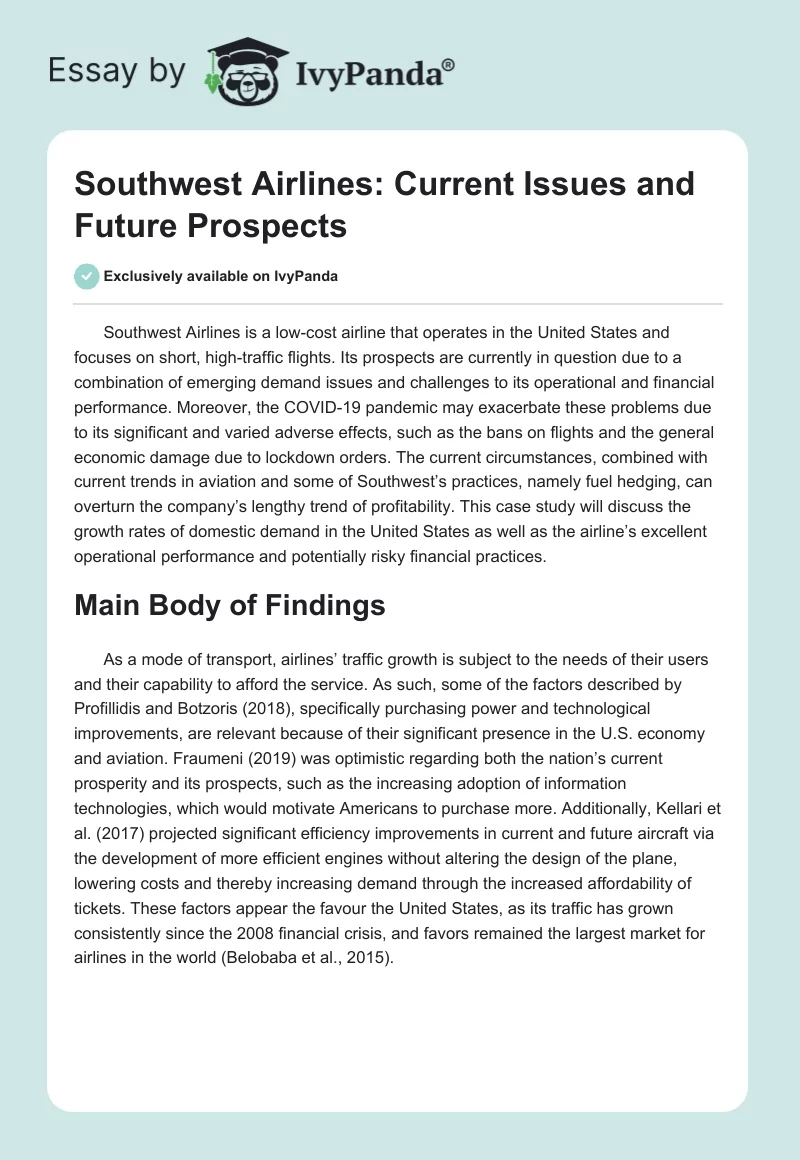 Southwest Airlines: Current Issues and Future Prospects. Page 1