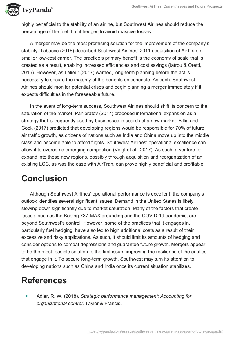 Southwest Airlines: Current Issues and Future Prospects. Page 5
