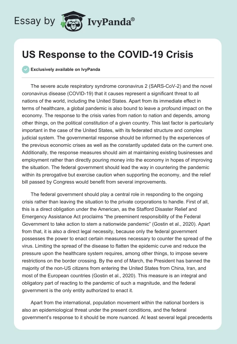 US Response to the COVID-19 Crisis. Page 1