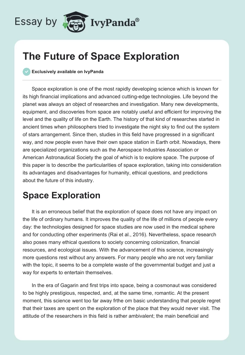The Future of Space Exploration. Page 1