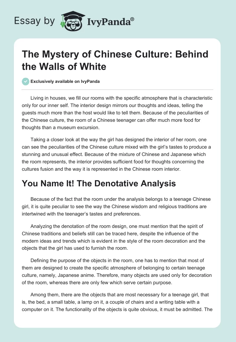 The Mystery of Chinese Culture: Behind the Walls of White. Page 1
