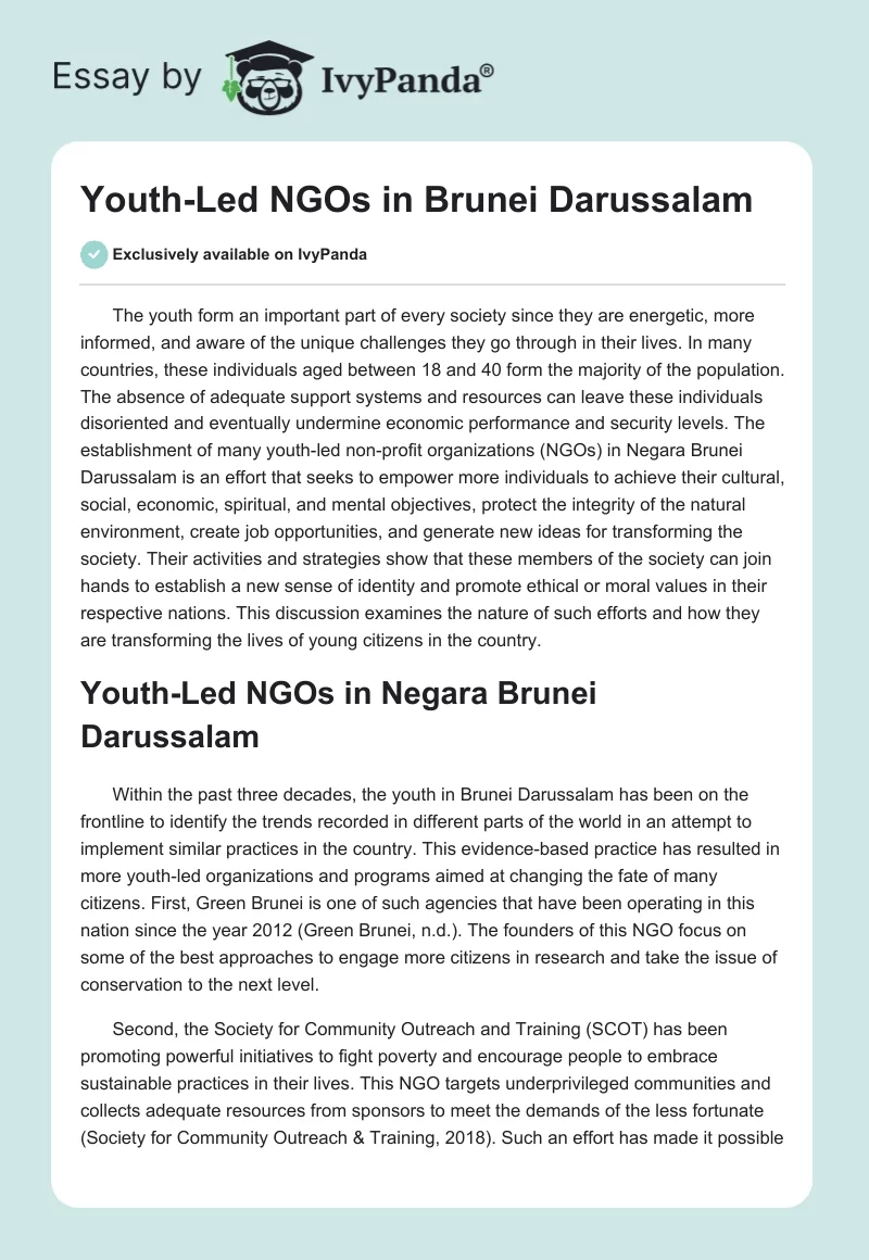 Youth-Led NGOs in Brunei Darussalam. Page 1